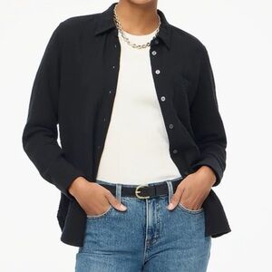 NEW J. CREW Factory Double-gauze button-up shirt in Black Textured Size XS